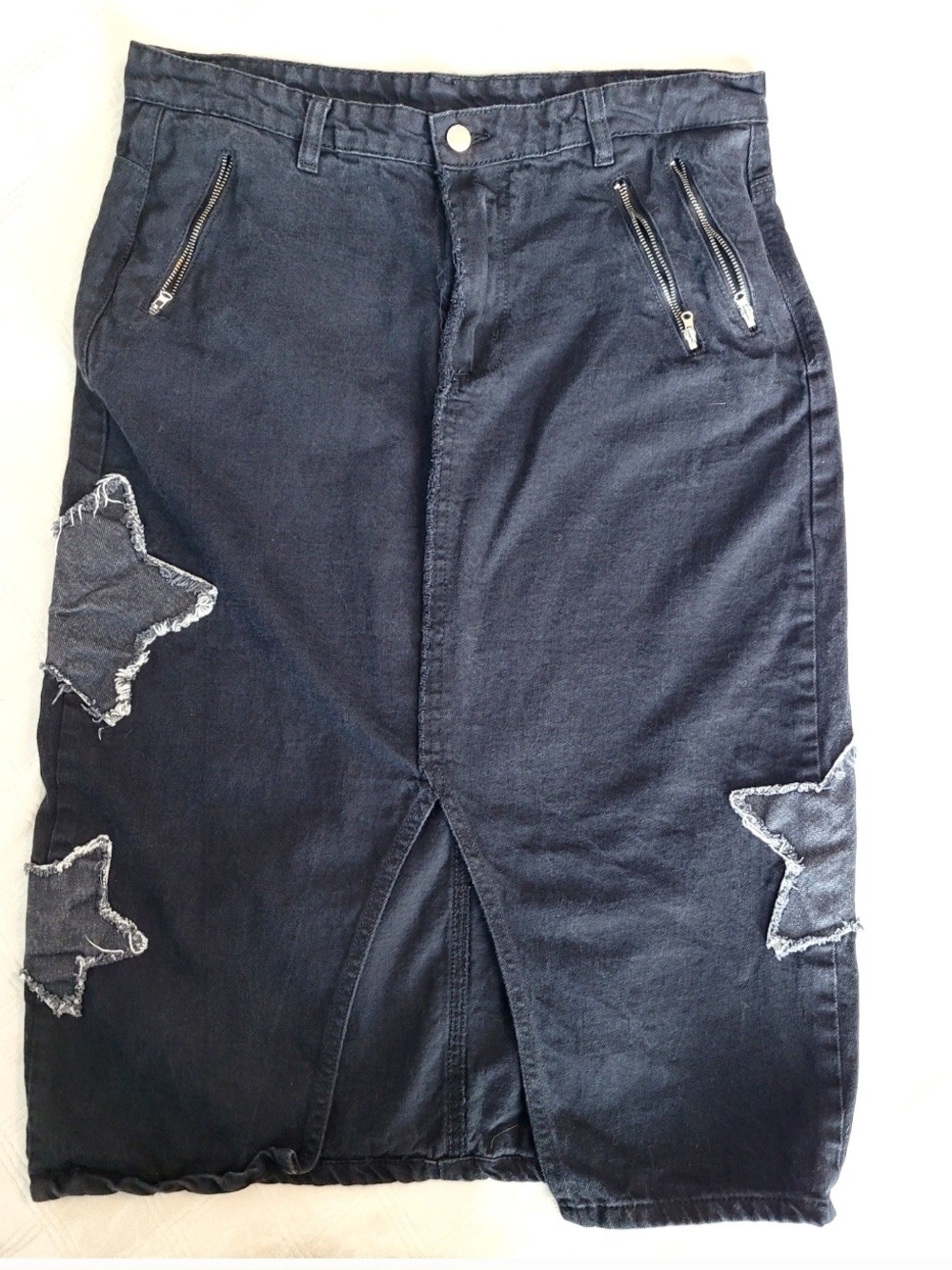 Hot Topic Daisy Street Black Denim Star Patch Midi Skirt Medium